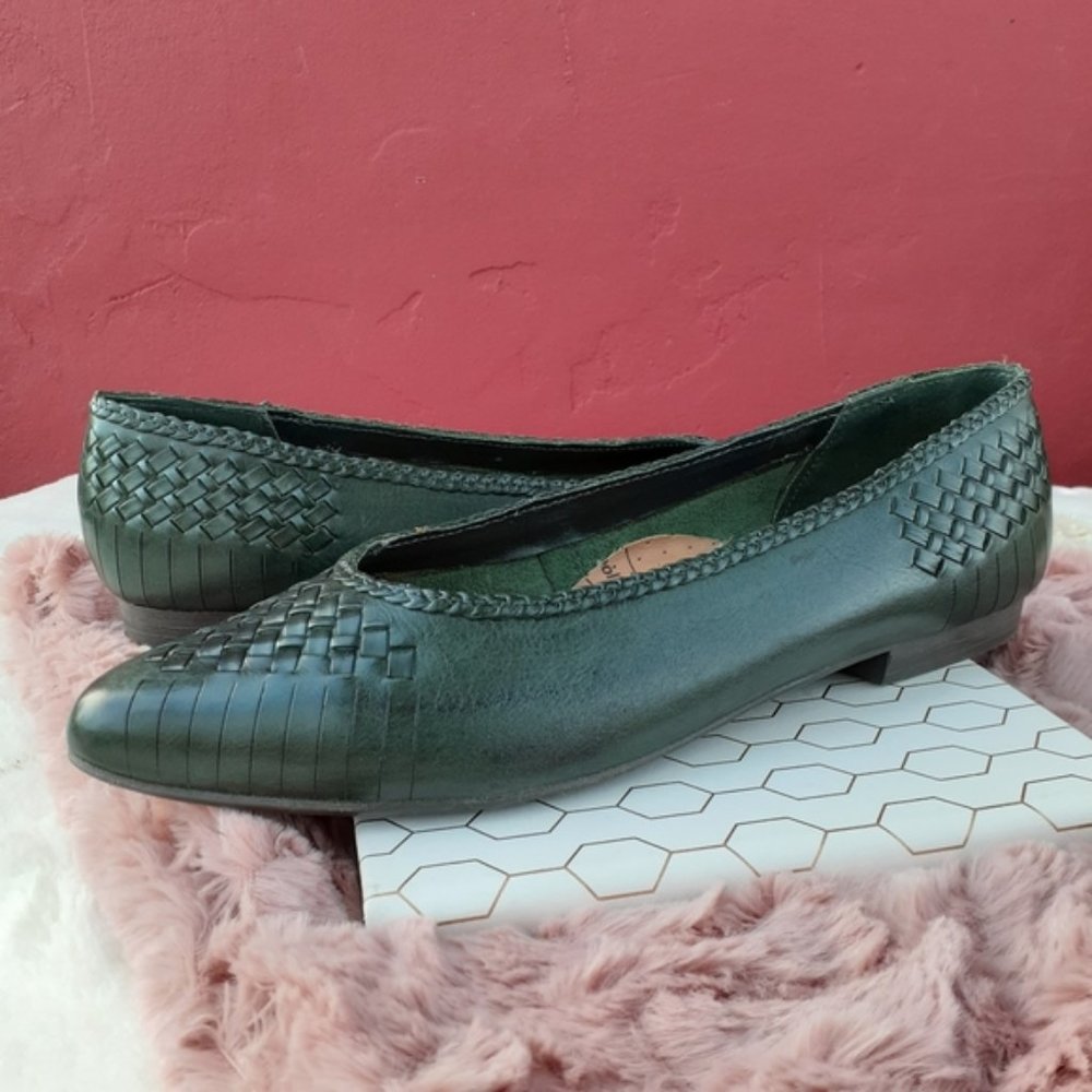 Dr. Scholl's Vintage Woven Leather Pumps Dress Shoes Heels Dark Green